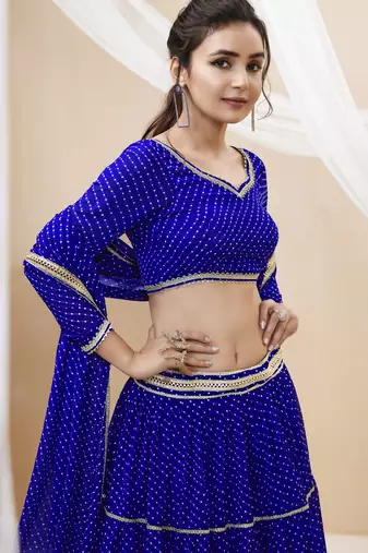 Excellent Blue Leheriya Printed Georgette Lehenga Choli With Dupatta
