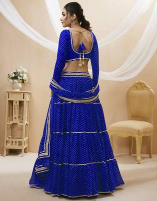Excellent Blue Leheriya Printed Georgette Lehenga Choli With Dupatta 4