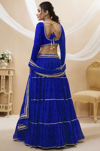 Excellent Blue Leheriya Printed Georgette Lehenga Choli With Dupatta