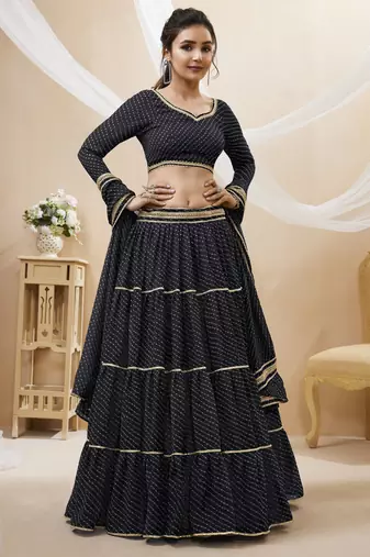Wonderful Black Leheriya Printed Georgette Party Wear Lehenga Choli
