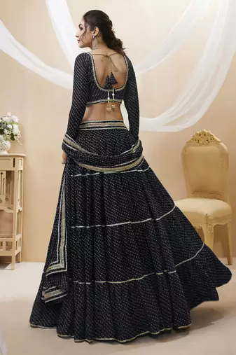 Wonderful Black Leheriya Printed Georgette Party Wear Lehenga Choli