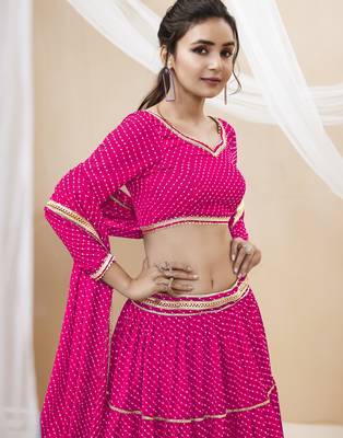 Fabulous Pink Leheriya Printed Georgette Function Wear Lehenga Choli 3