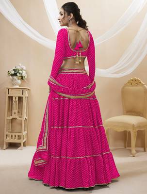 Fabulous Pink Leheriya Printed Georgette Function Wear Lehenga Choli 4