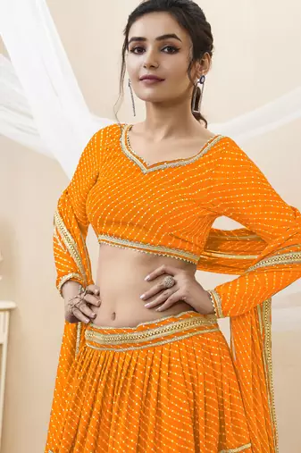 Gorgeous Orange  Leheriya Printed Georgette Festival Wear Lehenga Choli