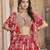 Red Chinon Silk Digital Print Zari Embroidered Lehenga Wedding Wear