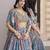 Sky Blue Chinon Silk Digital Print Zari Embroidered Lehenga Wedding Wear