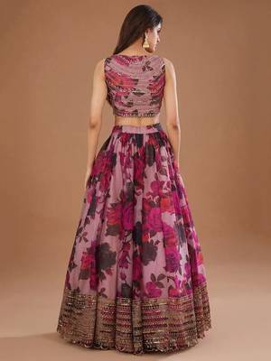 Purple Organza Floral Digital Print Gota Work Glamorous Lehenga Wedding Wear 3
