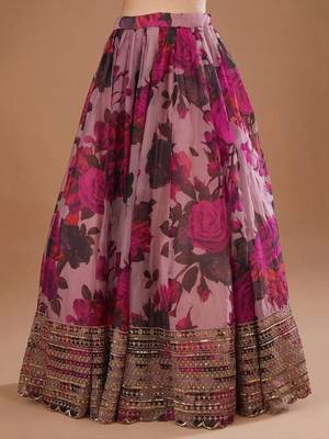 Purple Organza Floral Digital Print Gota Work Glamorous Lehenga Wedding Wear 4