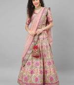 women's baby pink dori, zari and thread embroidered silk bridal wedding party wear lehenga