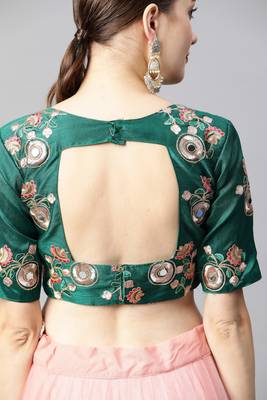 Exotic green and peach net thread & zari embroidered with mirror wedding lehenga choli with dupatta 5