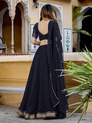 Black Georgette Leheriya Print Zari Work Elegant Lehenga Festive Wear 4