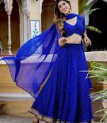 Blue Georgette Leheriya Print Zari Work Classy Lehenga Festive Wear