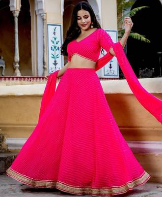 Pink Georgette Leheriya Print Zari Work Stunning Lehenga Festive Wear 1