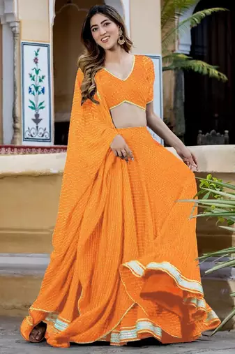 Orange Georgette Leheriya Print Zari Work Gorgeous Lehenga Festive Wear