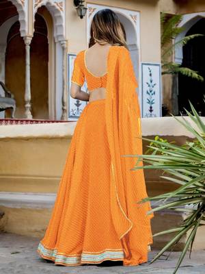 Orange Georgette Leheriya Print Zari Work Gorgeous Lehenga Festive Wear 5