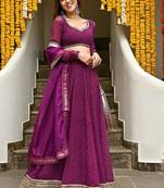 Purple Georgette Leheriya Print Zari Work Beautiful Lehenga Festive Wear