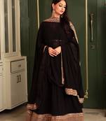 Women's Black georgette bollywood lehenga choli set with stunning zari embroidery