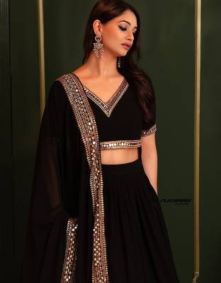 Women's Black georgette bollywood lehenga choli set with stunning zari embroidery 3