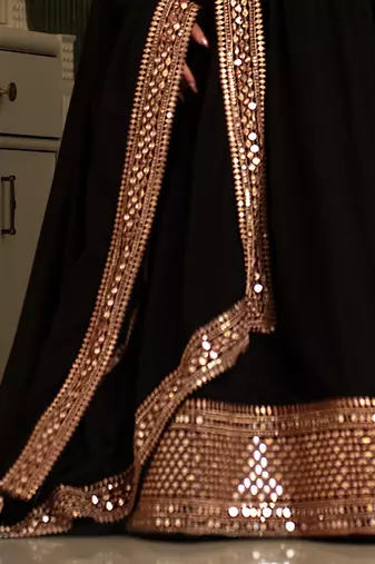 Women's Black georgette bollywood lehenga choli set with stunning zari embroidery