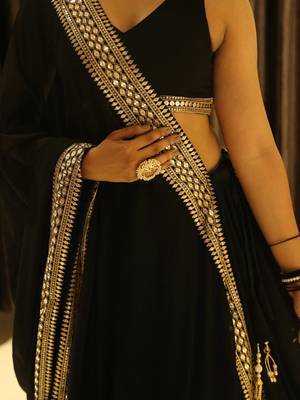 Women's Black georgette bollywood lehenga choli set with stunning zari embroidery 5