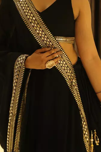 Women's Black georgette bollywood lehenga choli set with stunning zari embroidery