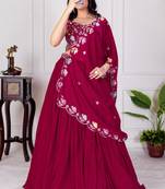 Women's Red Faux Georgette Embroidered Sequins Lehenga Festive Wear