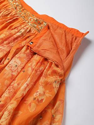 Orange & Gold-Toned Embellished Sequinned Semi-Stitched Lehenga & Unstitched Blouse 5