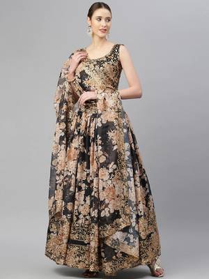 Black & Beige Embellished Sequinned Semi-Stitched Lehenga & Unstitched Blouse 1