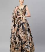 Black & Beige Embellished Sequinned Semi-Stitched Lehenga & Unstitched Blouse