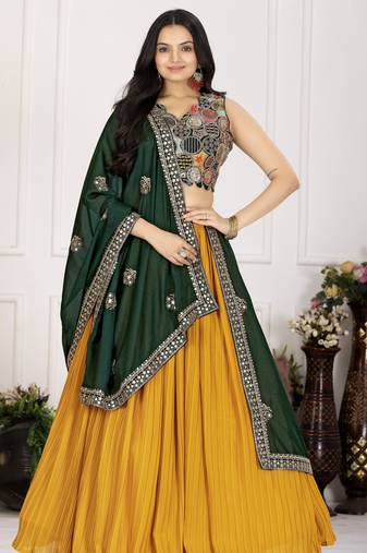 Women's Yellow Faux Georgette Embroidered Sequins Lehenga Festive Wear