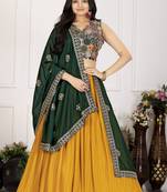 Women's Yellow Faux Georgette Embroidered Sequins Lehenga Festive Wear