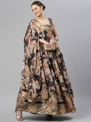 Black & Beige Embellished Sequinned Semi-Stitched Lehenga & Unstitched Blouse 2