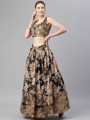 Black & Beige Embellished Sequinned Semi-Stitched Lehenga & Unstitched Blouse 3