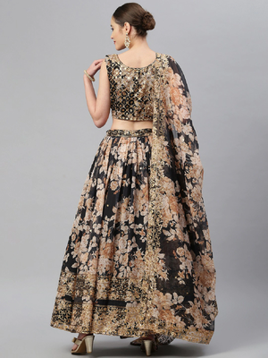 Black & Beige Embellished Sequinned Semi-Stitched Lehenga & Unstitched Blouse 4