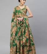 Green & Peach-Coloured Embellished Sequinned Semi-Stitched Lehenga & Unstitched Blouse