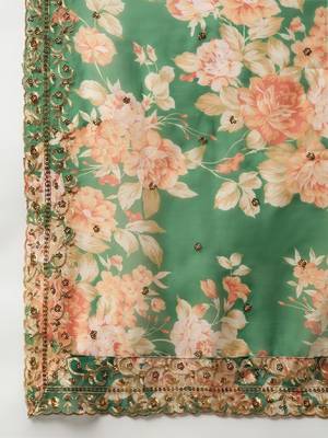 Green & Peach-Coloured Embellished Sequinned Semi-Stitched Lehenga & Unstitched Blouse 5