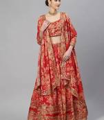Red & Gold-Toned Embellished Sequinned Semi-Stitched  Lehenga & Unstitched Blouse