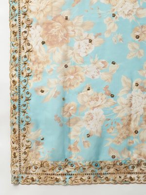 Blue & Peach-Coloured Embellished Sequinned  Lehenga & Unstitched Blouse 5