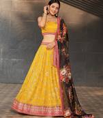yellow & black dori zari sequins and thread embroidered georgette indian lehenga choli dress designs