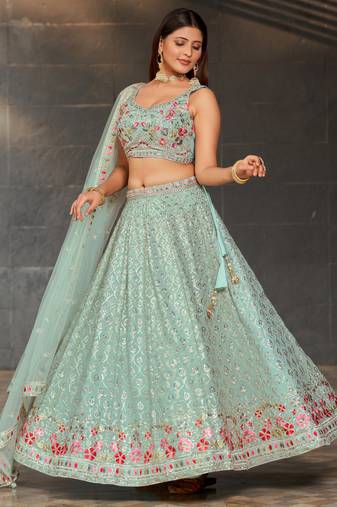 Ethnic Faux Georgette Embroidered Zari Umbrella Lehenga Party Wear