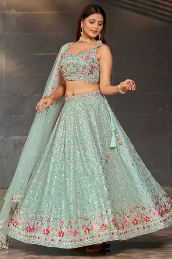Ethnic Faux Georgette Embroidered Zari Umbrella Lehenga Party Wear