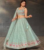 Ethnic Faux Georgette Embroidered Zari Umbrella Lehenga Party Wear