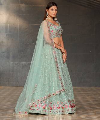Ethnic Faux Georgette Embroidered Zari Umbrella Lehenga Party Wear 2