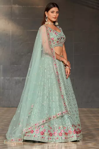 Ethnic Faux Georgette Embroidered Zari Umbrella Lehenga Party Wear