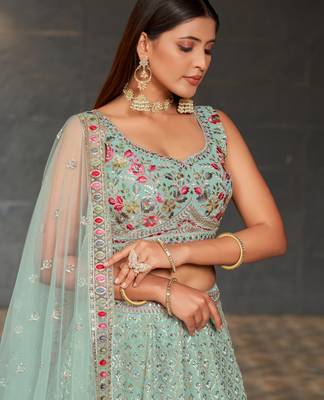 Ethnic Faux Georgette Embroidered Zari Umbrella Lehenga Party Wear 3