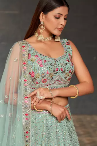 Ethnic Faux Georgette Embroidered Zari Umbrella Lehenga Party Wear
