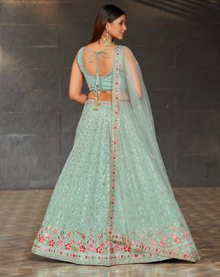 Ethnic Faux Georgette Embroidered Zari Umbrella Lehenga Party Wear 4