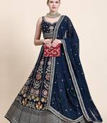Outstanding Navy Blue Floral Embroidered Georgette Sangeet Wear Lehenga Choli