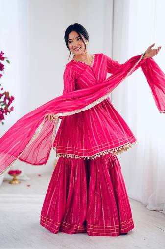  Pink chanderi embroidered Suit set