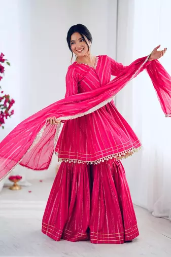  Pink chanderi embroidered Suit set